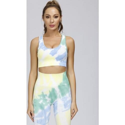 Sexy Women Tie-dyeing Push-up Bra Hight Waist Lengging Set Two Piece Seamless Sports Suits Female Workout Yoga Sets