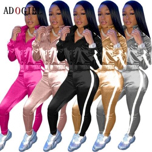 Adogirl Autumn Winter Tracksuit Women 2 Piece Set Long Sleeve Zipper Top + Pants Sport Suit Outfits Streetwear Matching Sets
