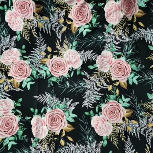 Beautiful Black Imitate Silk Chiffon Fabric Polyester Printing Rose Flower Not Transparent Chiffon Fabric DIY Women Dress/Shirt