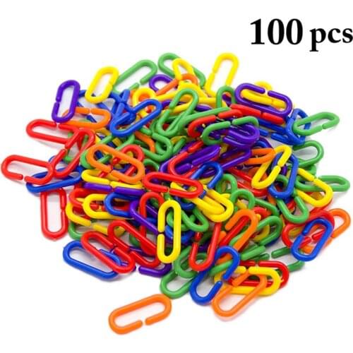 100 Pcs Creative Pet Bird Toys Plastic DIY C-Clips Chain Toy African Grey Conure Cockatiel Cage Hanging C-Link Toy Bird Supplies