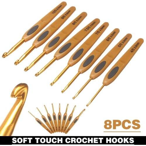 Durable 8pcs Ergonomic Soft Touch Crochet Hooks 2.5 - 6mm Aluminum Household Knitting And Sewing Tools
