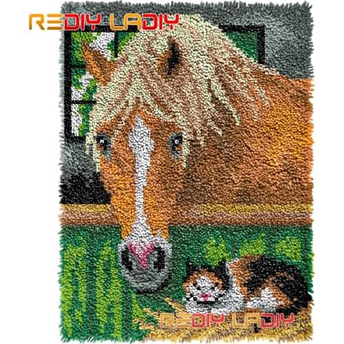 Latch Hook Rug Farm Horse Crocheting Wall Tapestry Kits DIY Carpet Rug Chunky Yarn Needlework Knitted Floor Mat Hobby & Crafts