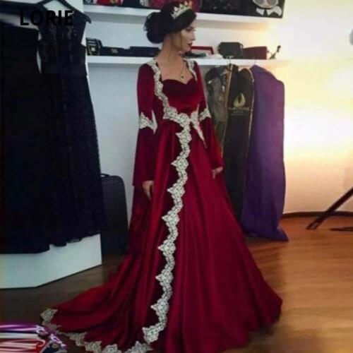 Moroccan Kaftan Velvet Evening Dresses 2021 Sweetheart Appliques Long Sleeve Dubai Arabic Prom Dress Party Gown Robe De Soire
