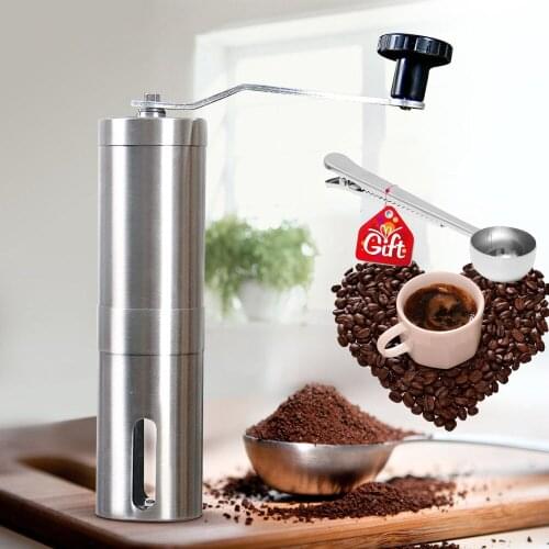 Coffee Grinder Mini 304 Stainless Steel Hand Manual Handmade Coffee Bean Burr Grinders Mill Kitchen Tool Grinder with Seal Spoon