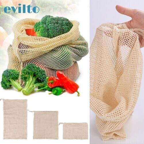Kitchen Reusable Produce Bags Cotton Mesh Vegetable Fruit Storage Bags Set Washable Drawstring Bag for Shopping Eco Friendly
