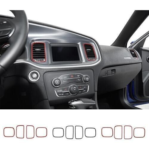 SHINEK Interior Stickers For Charger Car Center Console Air Conditioner Air Outlet Decoration Ring Cover For Dodge Charger 2011