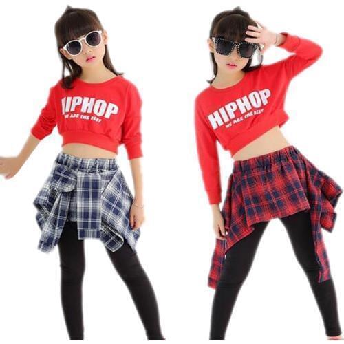 New Child Girl Hip Hop Dance Costumes Students Jazz Clothes Modern Dancing Tops & Culottes 2PCS Set for Performance and Training