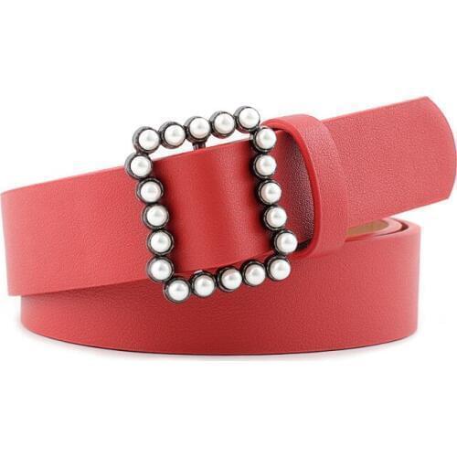 New Wide Leather Waist Strap Belt High Quality Women Pearl Square Pin Metal Buckle Belts Woman Belts For Jeans