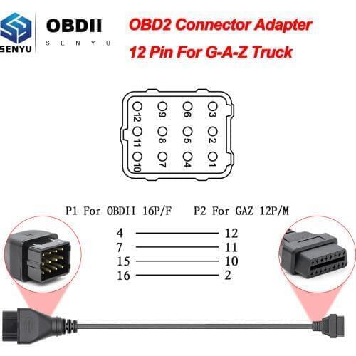 OBD2 Connector Adapter For GAZ Truck 12 Pin OBD to OBD2 16Pin For GAZ 12PIN OBD OBD2 Diagnostic Auto Tool OBD2 Extension Cable