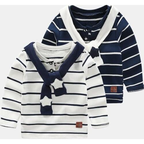 Long Sleeve Navy Boys Clothes Spring Autumn Baby Boys Long Sleeve Striped T-Shirt Top Cotton O-Neck Childrens Clothes