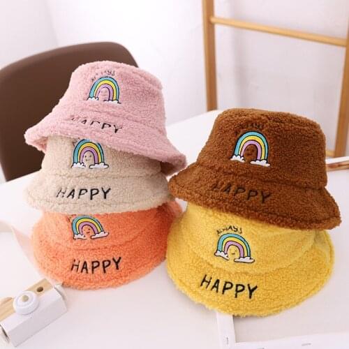 Doitbest 2 to 5 years old boy girl Bucket fishing Hats Velvet autumn winter rainbow letters Spring kids children fisherman hat