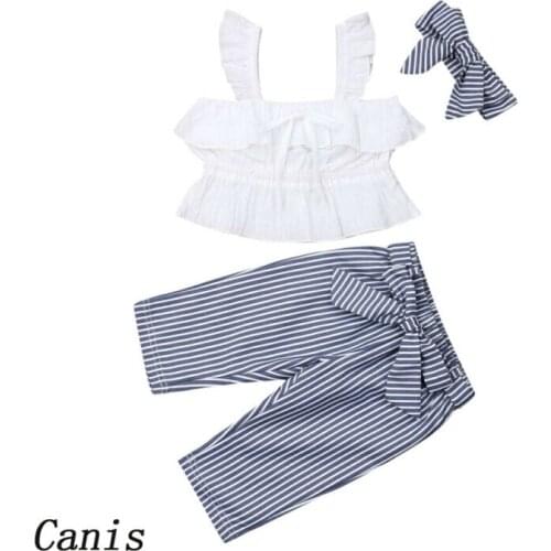 Pudcoco 2019 Children Clothing Suits For Girls Clothes Kids Toddler Enfant Fille Infantis Outfits 3Pcs Crop Tops + Striped Pants