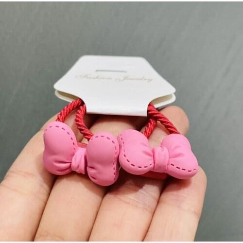 2Pcs/Set Candy Color Bow Hair Accessories Children Rubber Bands Scrunchies Elastic Hair Bands Girls Decorations Ties Kids Gift