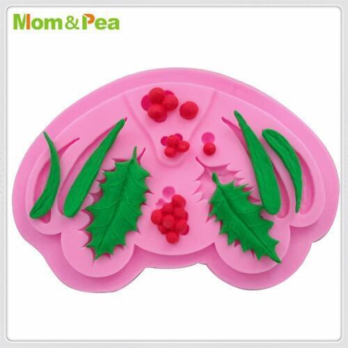 Mom&Pea MPA1828 Christmas Leaf Shaped Silicone Mold Cake Decoration Fondant Cake 3D Mold Food Grade