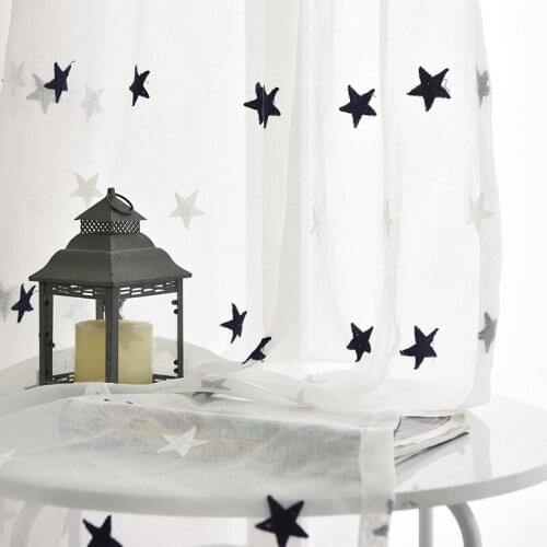 Gray/Blue Small Star Embroidered Tulle Curtains for Children Bedroom Modern Sheer Window Curtain Living Room Voile Custom-made