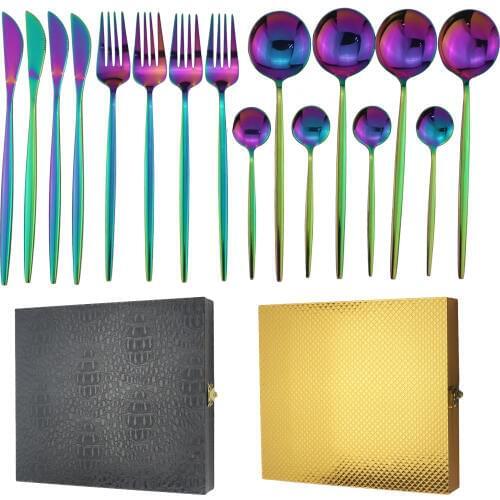 Mirror Silverware 16Pcs 304 Stainless Steel Dinnerware Set Dinner Knife Fork Spoon Cutlery Set Kitchen Flatware With Gife Box