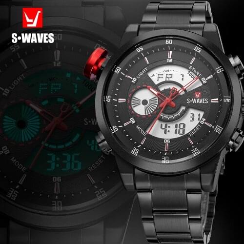 SWAVES Relojes Hombre 2020 Luxury Electronic Clock Men Watch Stainless Steel Military Quartz Dual Display Mens Wristwatches