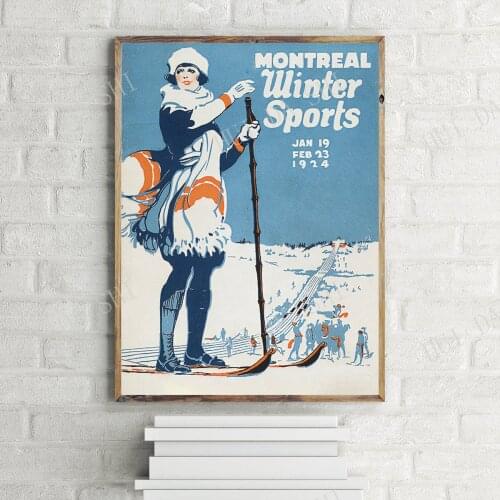 Vintage 1924 Montreal Winter Sports Poster, Limited Edition Retro Travel Art Print