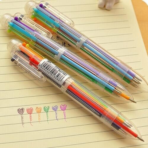 Vividcraft 4pcs/lot 6 in 1 Multicolor Rainbow Ballpoint Students Stationery Ball Transparent Point Pen Ballpoint Kawaii
