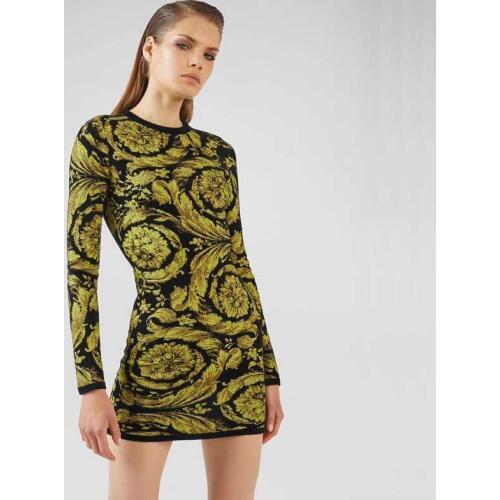 Wholesale 2020 Autumn And Winter New womans dress Yellow jacquard Long sleeve fashion celebrity cocktail party bandage dress