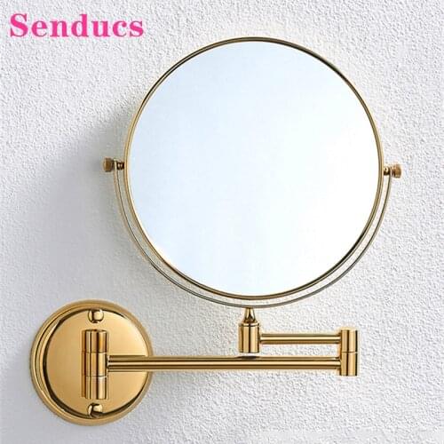 Gold Bathroom Mirrors for Bathroom Accessories Quality Brass Magnifying Bath Mirror of Double Facet Makeup Bathroom Mirrors