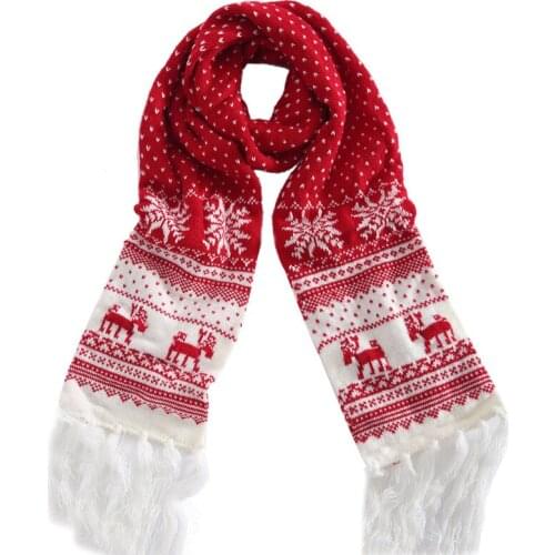 100pcs/lot winter knitted christmas elk deer & snowflake print scarf with tassel