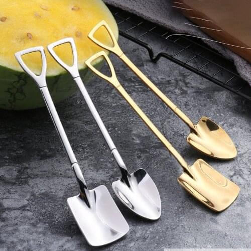 2Pcs Stainless Steel Shovel Spoon Coffee Ice Cream Spoon watermelon Shovel Retro Square Head Spoon Kitchen Gadget