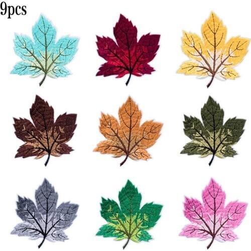 9pcs Leaf Embroidery Patches Dress Clothing DIY Maple Leaf Embroidery Badges Cotton Blend