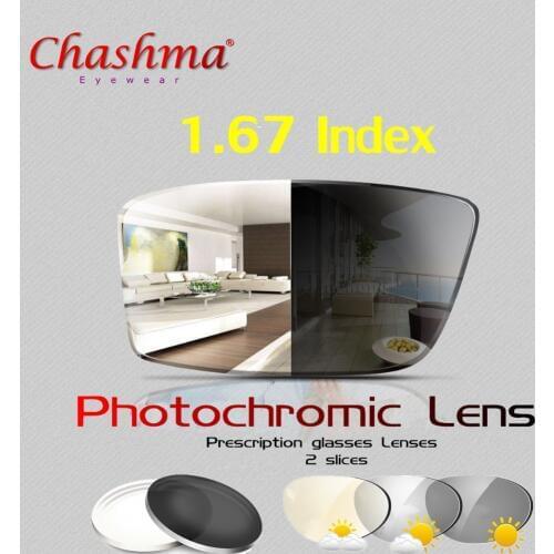 1.67 Index Single Vision Aspheric photochromic prescription glasses Lens Myopia Presbyopia lens Anti-Radiation & UV Color 2pc
