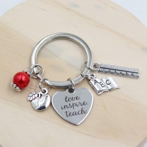 1PC New Arrival Stainless Steel Key Ring Jewelry Love Inspire Teach Message Heart Teacher Keyring key chain Teachers Gift