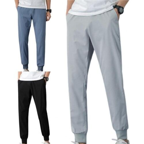 Men Pants Breathable Casual Trousers Solid Color Ankle-length Pencil Pants Men Ankle Tied Straight Sports Pants Male Clothing