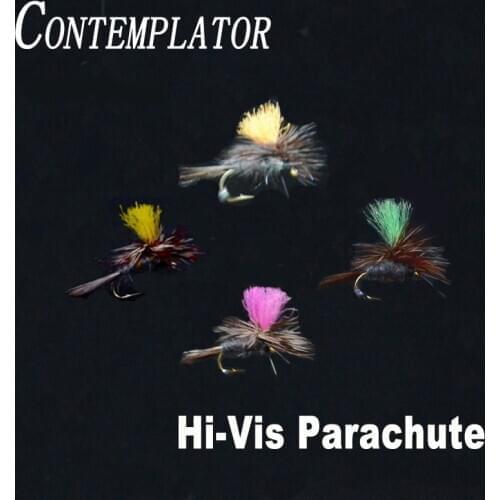 CONTEMPLATOR 6pcs 16#-18# High-vision Parachute Adam midge dry files 4colors antron chute surface water fly fishing insect lures