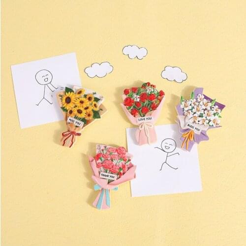 Flower Bouquet Fridge Magnet Sticker 3D Simulation Resin Small Bouquet DIY Flower Refrigerator Sticker Home Kitchen Decoration