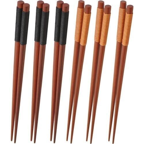 6 Pairs Wood Chopsticks Reusable Chinese Korean Japanese Chop Sticks Dishwasher Safe Non-Slip