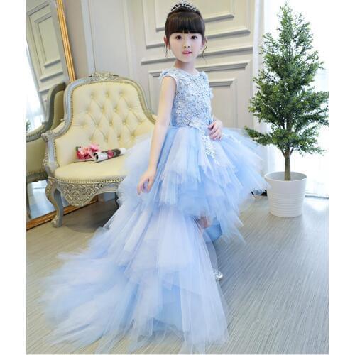 New Formal Dress Girls Clothing Flower Girls Dress for Weddings Appliques Tulle Kids Princess Dresses Long Trailing Party Gown