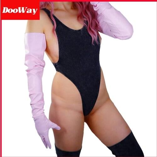 DooWay Womens Fashion Extra Long Gloves Faux Lambskin Leather Shoulder Length for Daily Evening Costume Prom Light Pink 35"