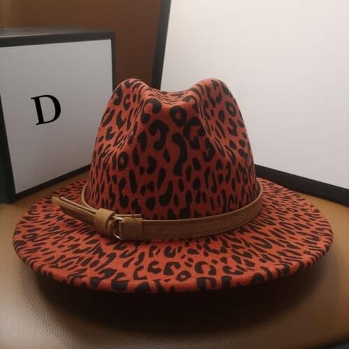 HT270 winter Fedoras hats leopard band belt vintage jazz caps western cowboy hats women men wide brim hip hop women hats