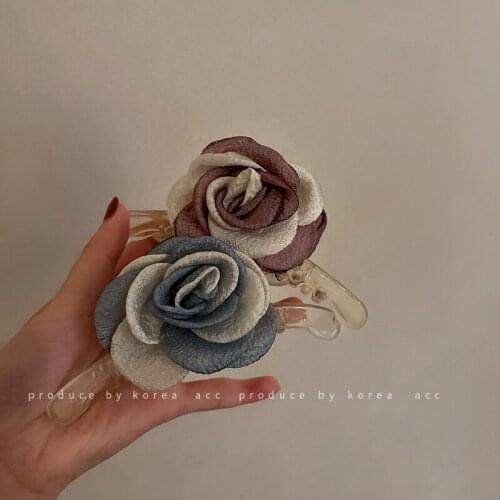 Korean version of blue purple gray gauze simulation flower hair clip art fan clip fresh cloth hairpin headdress female