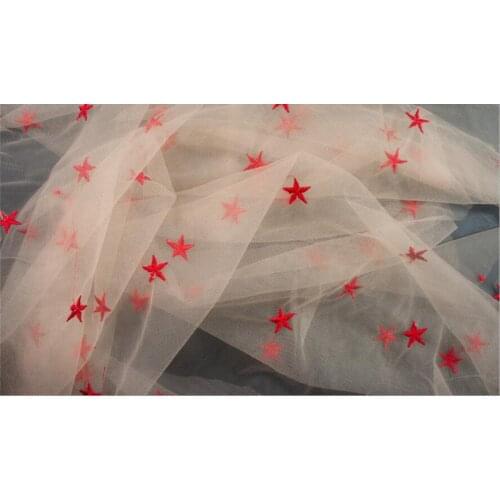 Red Stars Lace Fabric 53" Wide Gauze Fabric Bridal Lace Fabric By The Yard