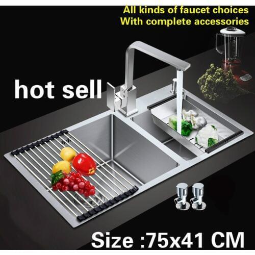 Free shipping hand made of 304 stainless steel kitchen sink thickening double groove hot sell 750x410 MM