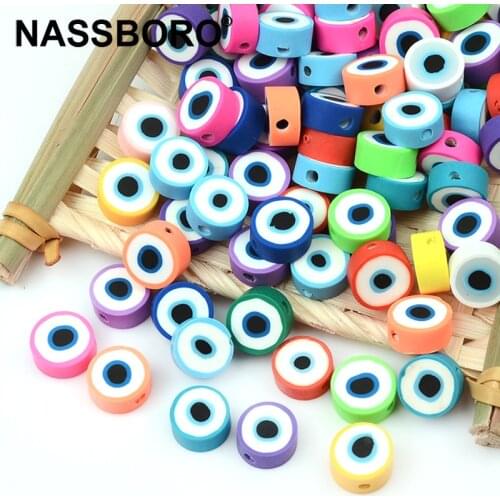 Fashion Colorful Flat Round Shape Evil Eye Beads Soft Clay Beads for Bracelet Necklace DIY Jewelry Making