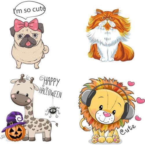 Cartoon Lion Cat Clothing Stickers Iron On Patches Diy Heat Transfers Patch For Clothes Boy Girl T-shirt Appliques Decoration