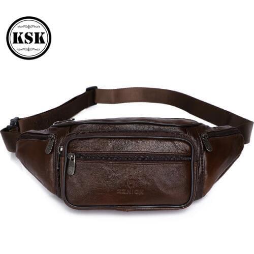 Mens Waist Pack Genuine Leather Bag Waist Belt Bag Male Leather Fanny Pack 2019 Fashion Luxury Small Shoulder Bags For Men KSK