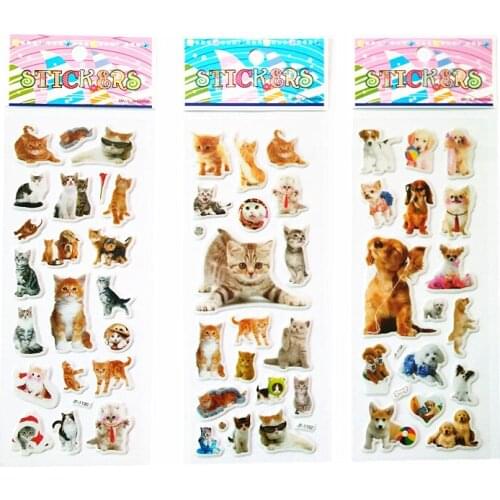 3 Sheet/lot cat and dog Princess Series Puffy Sticker Scrapbook Bubble Stickers Kawaii Reward Kids Toys