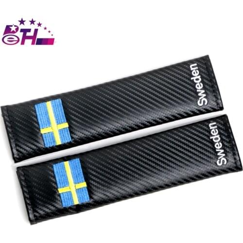 2pcs car seat belt shoulder protector cover case for volvo Toyota VW audi opel seat renault carbon fiber Sweden national flag