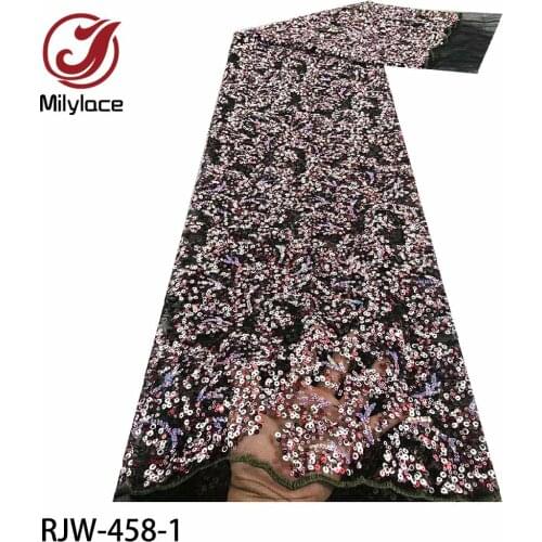 New African Tulle Lace Fabric Sequins Embroidered French Lace for Wedding/evening / Party Dress RJW-458