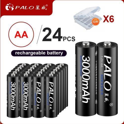 PALO 100% original 24Pcs AA battery aa Rechargeable Batteries 3000mAh 1.2V AA Ni-MH for camera toy car Anti-dropping Durable