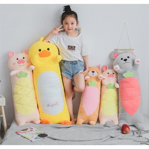 70-110cm Animals Long Bolster Plushie Toy Soft Stuffed Mouse Pig Rabbit Panda Duck Pillow Kids Adults Sleeping Friends Gift
