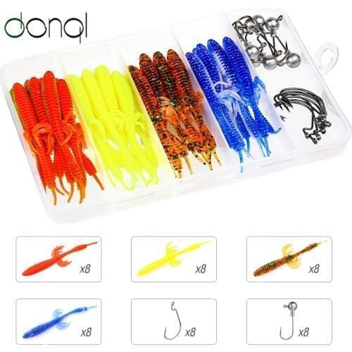 DONQL 32Pcs Soft Lures Jig Worm Bait 75mm 1.3g Silicone Wobblers Artificial Bass Swimbait Shiner Fishy Smell Sea Carp Trout Lure