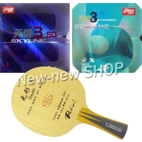 Palio Stealth-2 Blade with DHS NEO Hurricane 3 and Skyline 3-60 Rubbers for a Racket Shakehand long handle FL